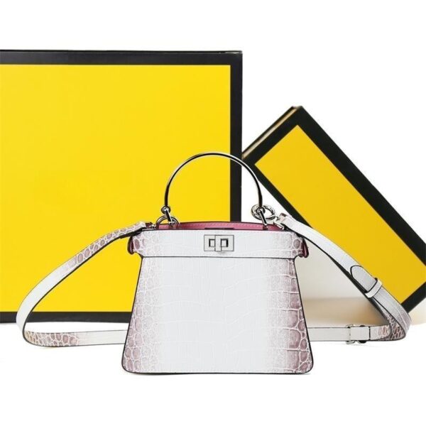 FSH Crocodile Skin Style Off-White & Silverish Bag