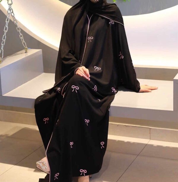 Black Open Abaya With Free Matching Hijab - Image 2