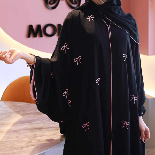 Black Open Abaya With Free Matching Hijab - Image 3