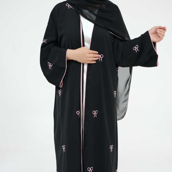 Black Open Abaya With Free Matching Hijab - Image 4