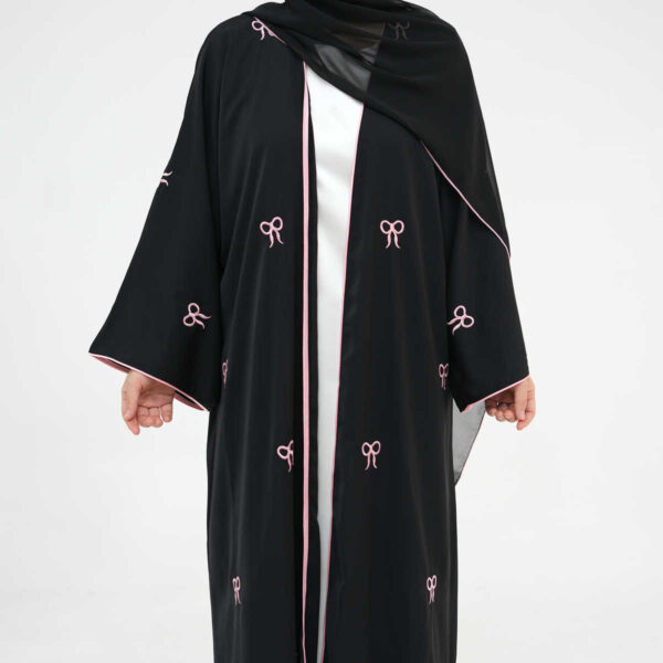 Black Open Abaya With Free Matching Hijab - Image 5