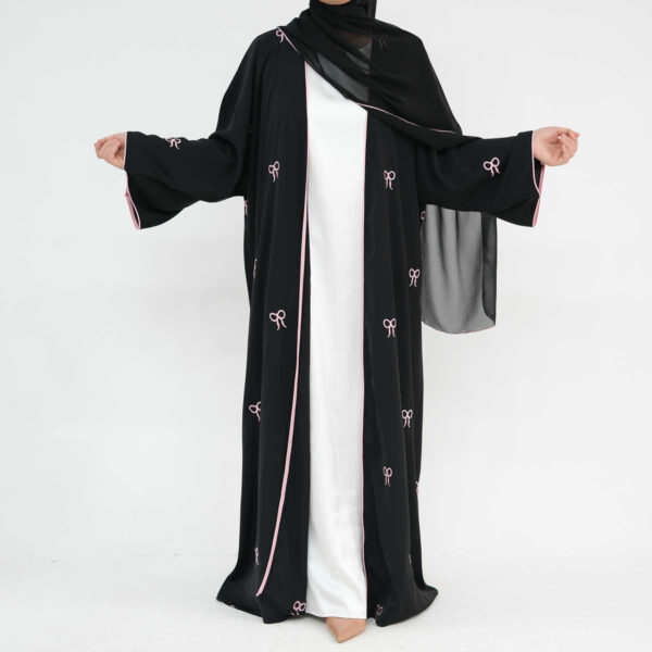 Black Open Abaya With Free Matching Hijab - Image 6